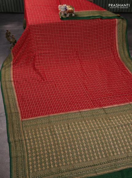 Banarasi georgette saree red and green with allover thread & zari checks buttas and woven border