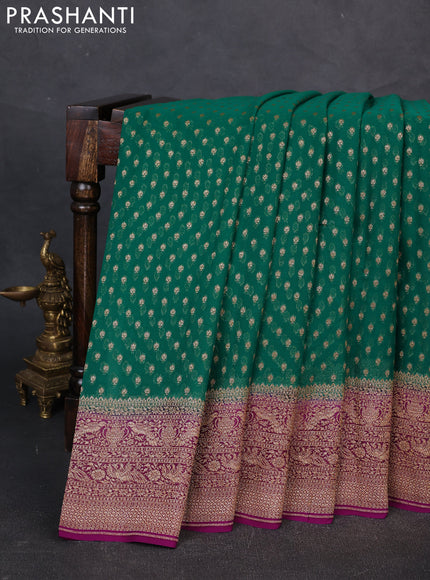 Banarasi georgette saree green and purple with allover thread & zari woven buttas and woven border