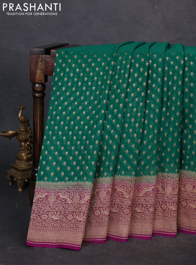 Banarasi georgette saree green and purple with allover thread & zari woven buttas and woven border