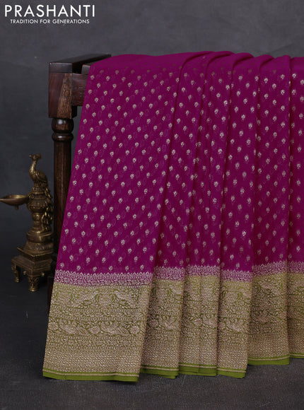Banarasi georgette saree pink and mehendi green with allover thread & zari woven buttas and woven border