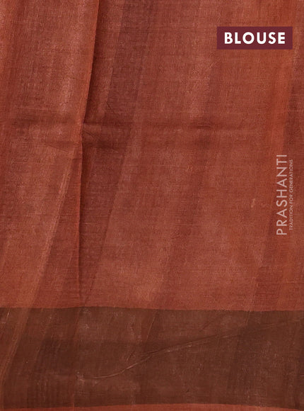 Pure tussar silk saree rust shade with allover geometric prints and zari woven border