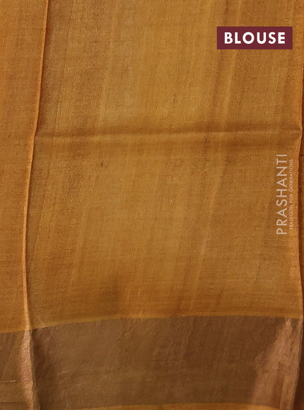 Pure tussar silk saree mustard yellow with allover geometric prints and zari woven border