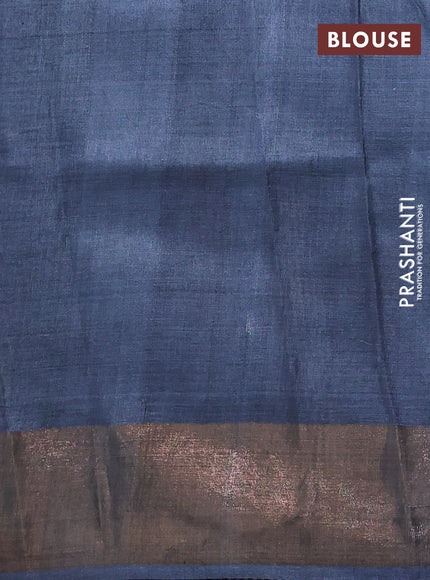 Pure tussar silk saree grey and dark grey with allover geometric prints and zari woven border