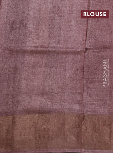 Pure tussar silk saree pastel brown with allover kalamkari prints and zari woven border