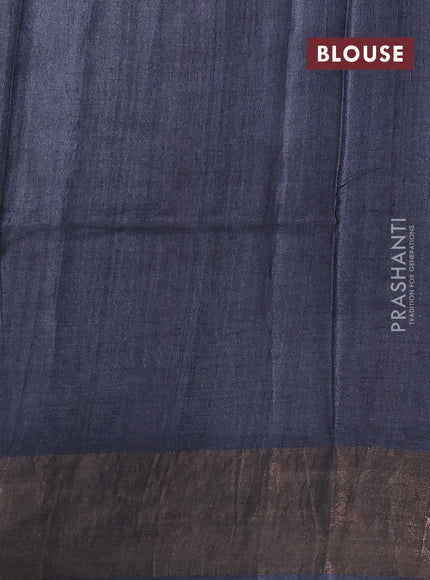 Pure tussar silk saree maroon shade and grey with madhubani prints and zari woven border