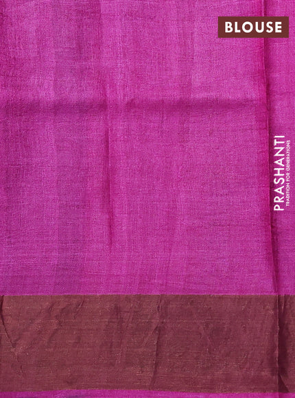 Pure tussar silk saree purple with allover geometric prints and zari woven border