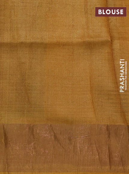 Pure tussar silk saree mustard yellow with allover geometric prints and zari woven border