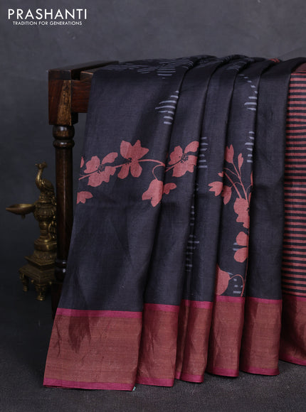 Pure tussar silk saree brown shade and wine shade with allover geometric prints and zari woven border