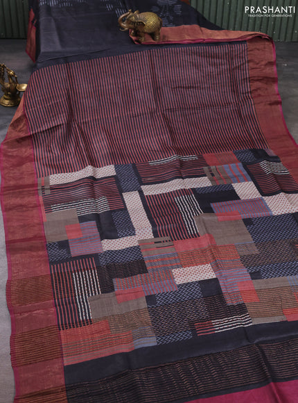 Pure tussar silk saree brown shade and wine shade with allover geometric prints and zari woven border