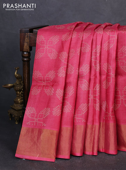 Pure tussar silk saree pink shade with allover geometric prints and zari woven border