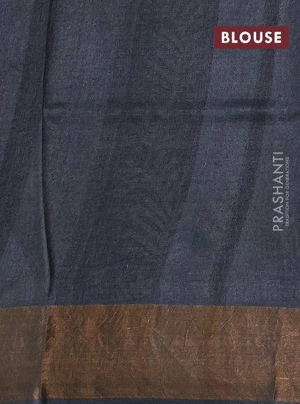 Pure tussar silk saree grey with allover prints and zari woven border