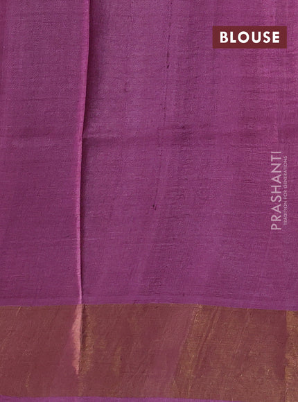 Pure tussar silk saree purple shade with allover prints and zari woven border