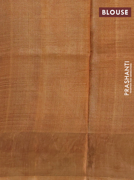 Pure tussar silk saree purple and dark sandal with floral prints and zari woven border