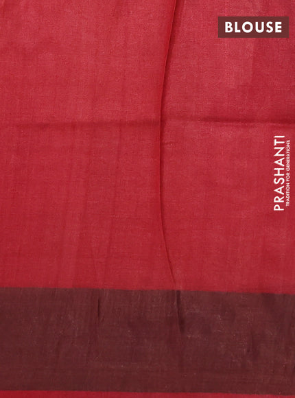 Pure tussar silk saree beige and maroon with allover prints and zari woven border