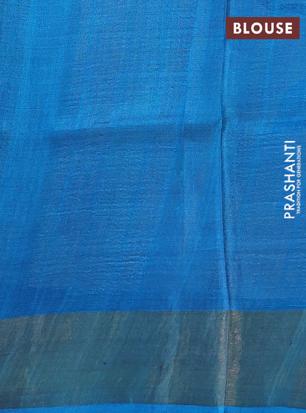 Pure tussar silk saree beige and cs blue with allover prints and zari woven border