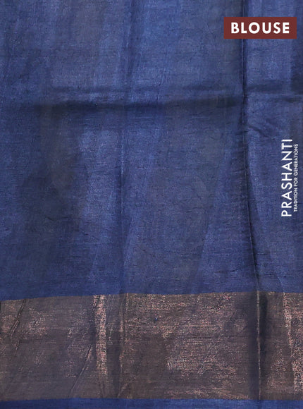 Pure tussar silk saree pastel green and blue with prints and zari woven border