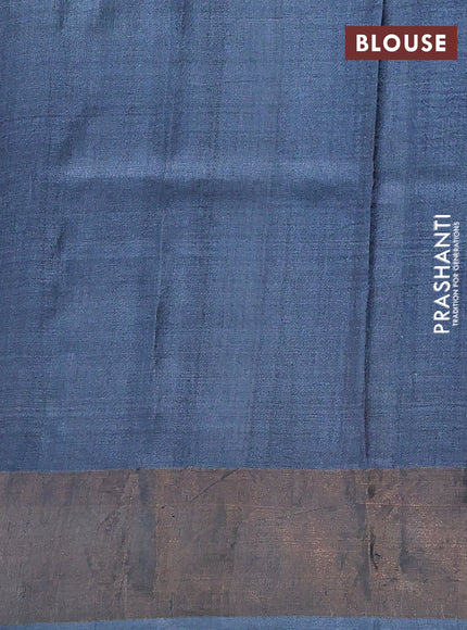 Pure tussar silk saree mustard yellow and grey with allover ajrakh prints and zari woven border