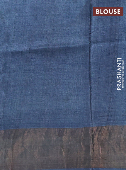 Pure tussar silk saree black and grey with allover ajrakh prints and zari woven border