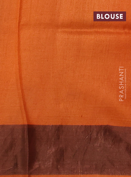 Pure tussar silk saree orange with allover bandhani prints and zari woven border