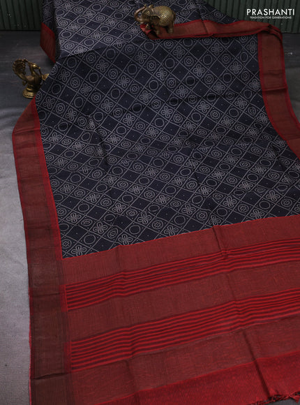 Pure tussar silk saree black and maroon with allover bandhani prints and zari woven border