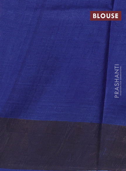 Pure tussar silk saree blue with allover floral prints and zari woven border