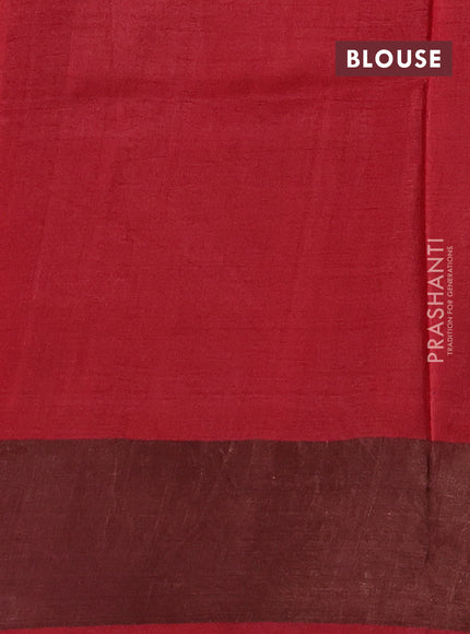 Pure tussar silk saree mustard yellow and red with allover floral prints and zari woven border