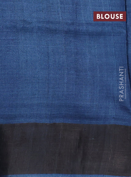 Pure tussar silk saree cs blue with allover prints and zari woven border