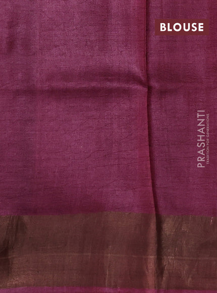 Pure tussar silk saree pink shade with allover prints and zari woven border