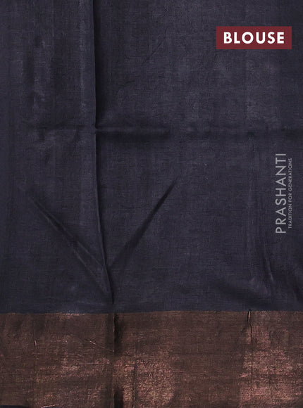 Pure tussar silk saree grey with allover prints and zari woven border