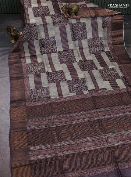 Pure tussar silk saree cream with allover prints and zari woven border