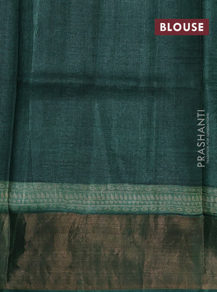 Pure tussar silk saree cream and green with allover prints and zari woven border