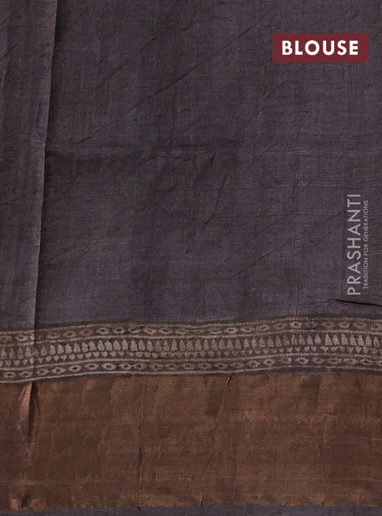Pure tussar silk saree cream and brown shade with allover prints and zari woven border