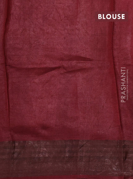 Pure tussar silk saree blue and maroon with allover kalamkari prints and zari woven border