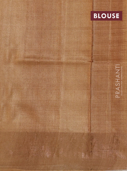Pure tussar silk saree dark mustard with allover kalamkari prints and zari woven border