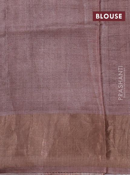Pure tussar silk saree pastel brown with allover kalamkari prints and zari woven border