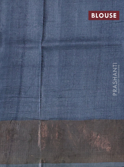 Pure tussar silk saree grey with allover kalamkari prints and zari woven border