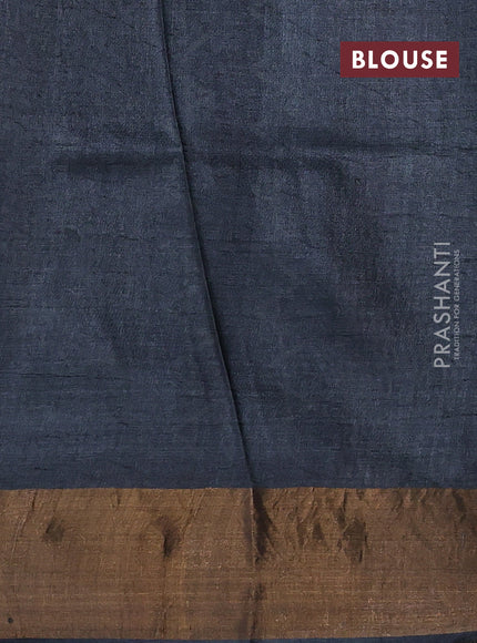 Pure tussar silk saree black with allover geometric prints and zari woven border
