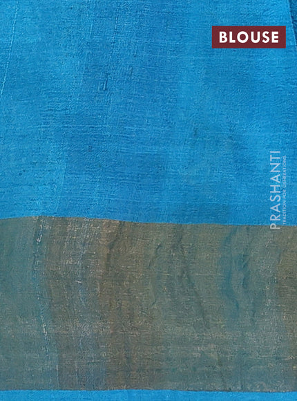 Pure tussar silk saree cs blue with allover geometric prints and zari woven border