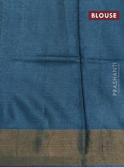 Pure tussar silk saree green shade with allover geometric prints and zari woven border