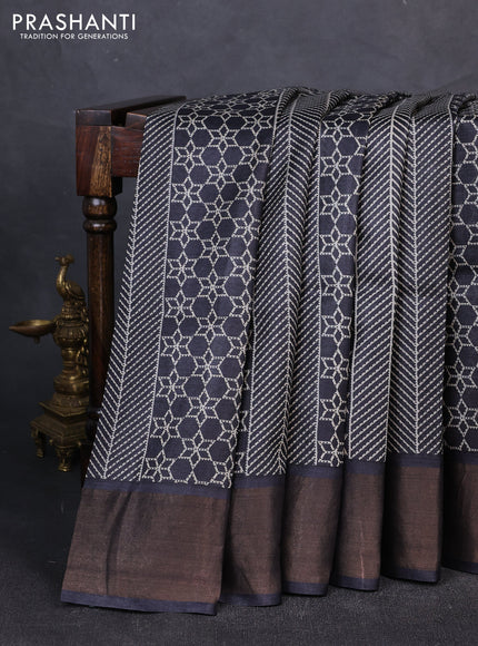Pure tussar silk saree black with allover prints and zari woven border
