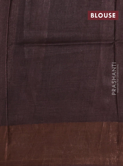 Pure tussar silk saree brown with allover prints and zari woven border
