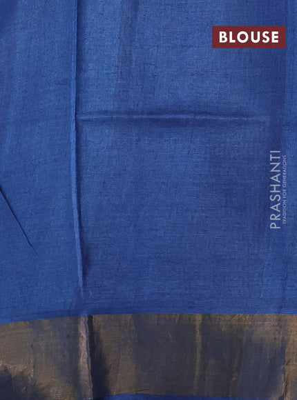 Pure tussar silk saree blue with allover bandhani prints and zari woven border