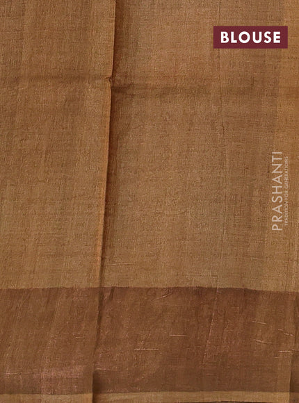 Pure tussar silk saree blue and dark sandal with floral prints and zari woven border