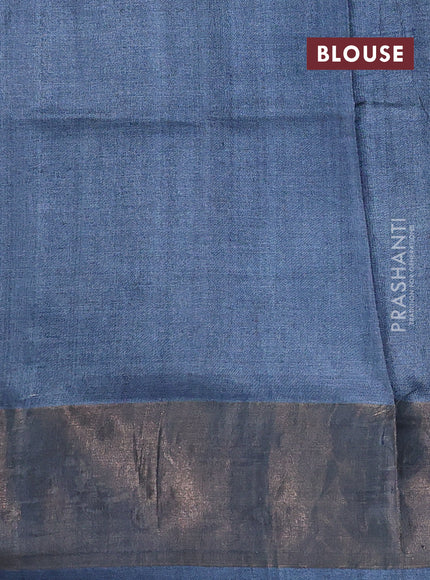 Pure tussar silk saree black and dark grey with allover ajrakh prints and zari woven border