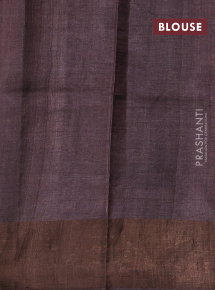 Pure tussar silk saree dark mustard and brown with allover ajrakh prints and zari woven border