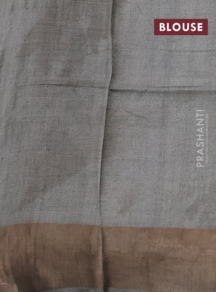 Pure tussar silk saree pastel blue and grey with allover ajrakh prints and zari woven border