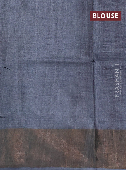 Pure tussar silk saree maroon and grey with allover ajrakh prints and zari woven border