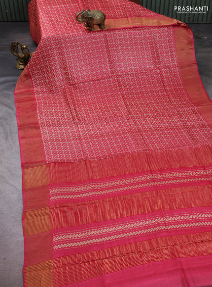 Pure tussar silk saree pink shade with allover prints and zari woven border