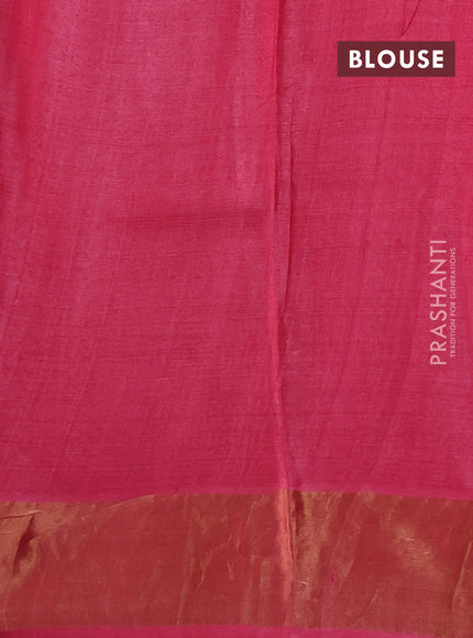 Pure tussar silk saree pink shade with allover prints and zari woven border