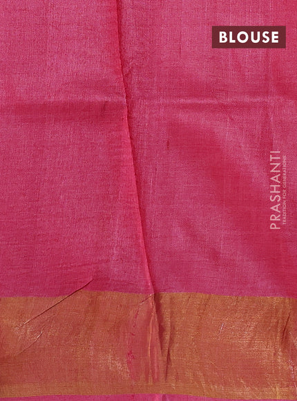 Pure tussar silk saree tomato pink with allover leheriya prints and zari woven border